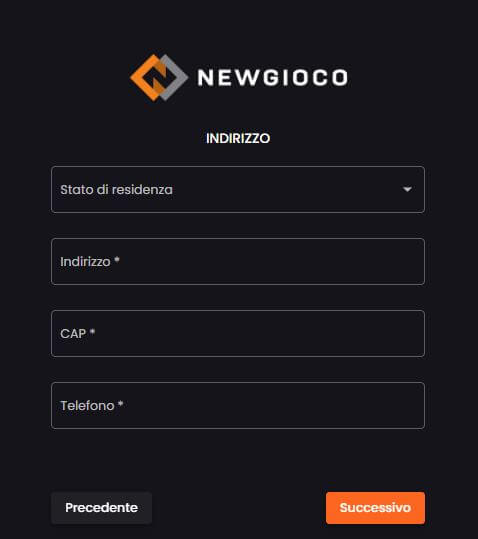 registrarsi a newgioco step2